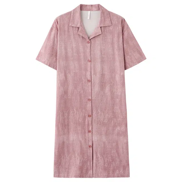 俏佳人 纯棉柔软基础亲肤透气慵懒翻领休闲短袖家居服睡裙 女款