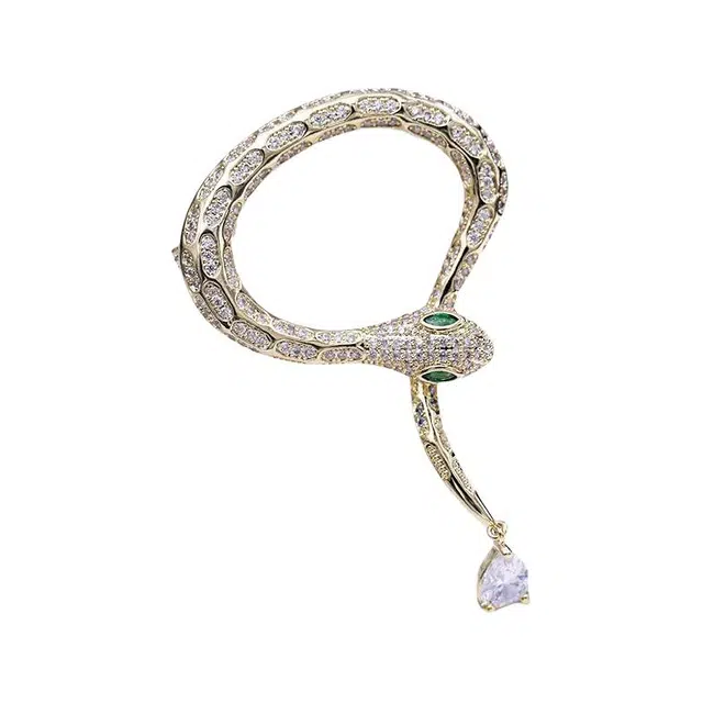 山一丸 欧美个性小蛇 奢华大气胸花 锆石 胸针 女款