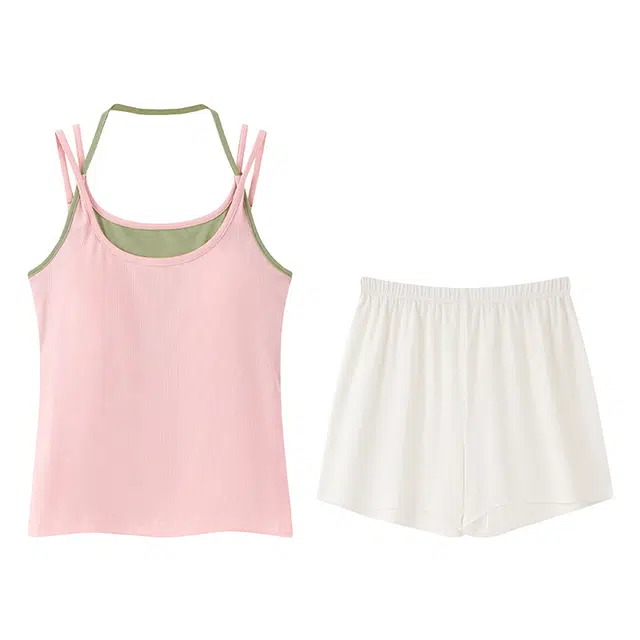 向薇 无袖吊带可爱甜美带胸垫家居服可外穿睡衣套装 女款