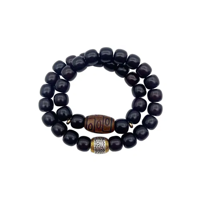 耳玺 三眼糖心藏式六字箴言天珠文玩配饰国风复古盘玩叠戴小众个性创意设计古风#好运 菩提根 菩提类手串 男女同款情侣款