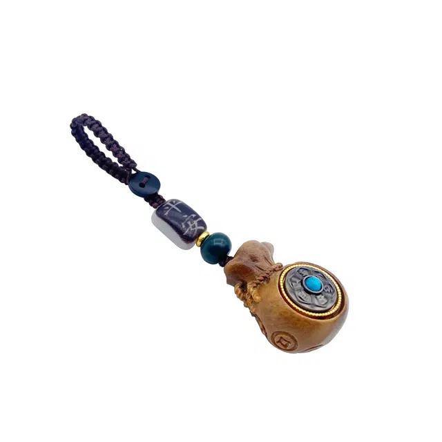 耳玺 小众个性创意转转钱袋来财镂空雕刻貔貅莲花葫芦檀香吊坠#好运 绿檀 木作挂件 男女同款情侣款