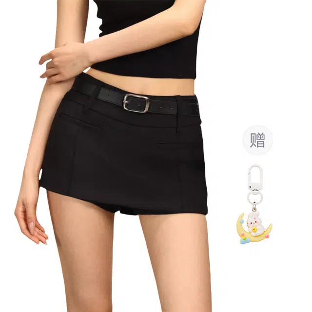 柏黛妃 美式复古简约纯色短款休闲短裙 女款