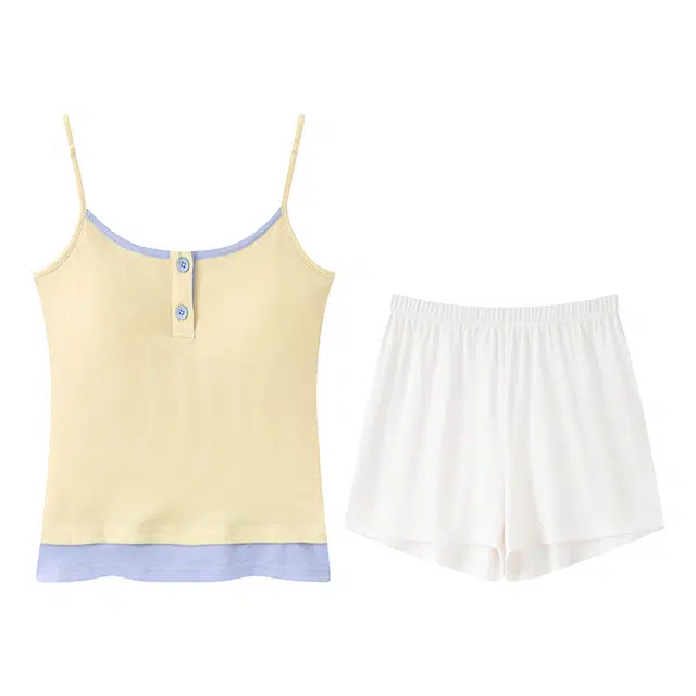 向薇 无袖吊带带胸垫时尚可外穿家居服两件套睡衣套装 女款