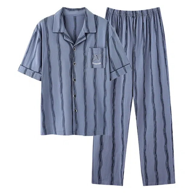 睦隆世家 纯棉短袖薄款休闲舒适家居服可外穿夏季睡衣套装 男款