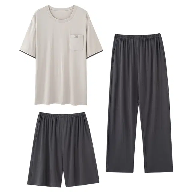 帕兰朵 凉感舒适套头圆领亲肤透气简约睡衣套装 男款