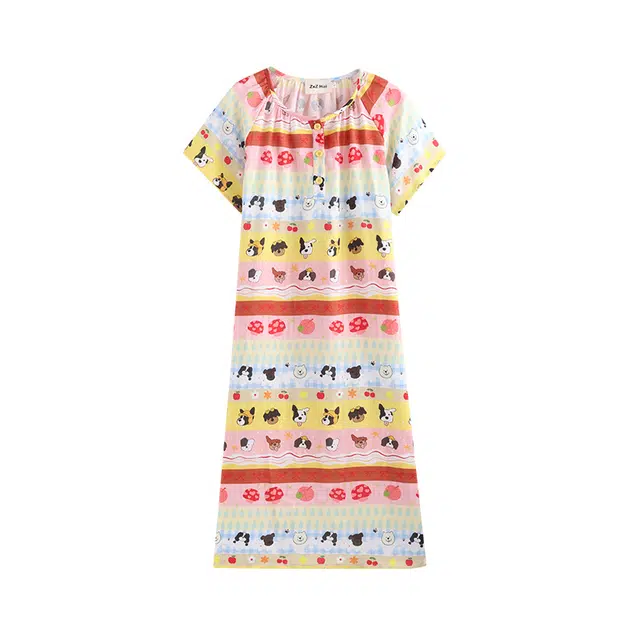 侘町 卡通风小清新柔软透气亲肤短袖睡裙 女款 图片色