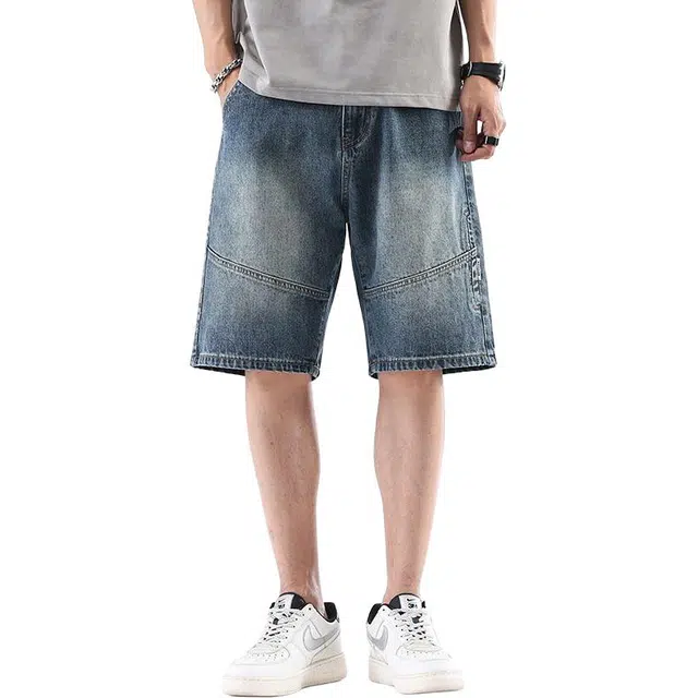 宝米卡 休闲复古乞丐破洞宽松潮流痞帅五分裤夏季薄款中裤子牛仔短裤 男女同款