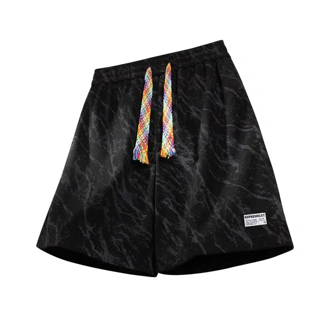 吾皇猫 美式高街不规则扎染大理石纹理设计时尚多彩抽绳宽松百搭户外运动跑步五分休闲短裤 男女同款