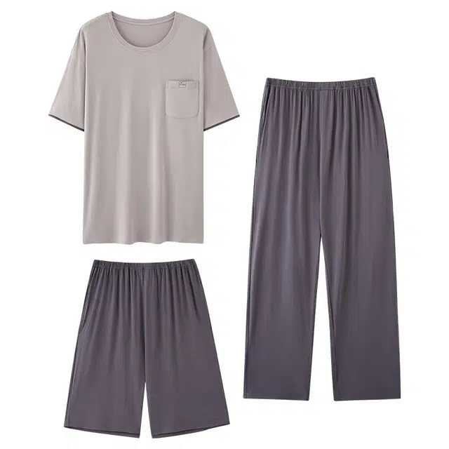 帕兰朵 舒适亲肤透气简约纯色居家睡衣套装 男款