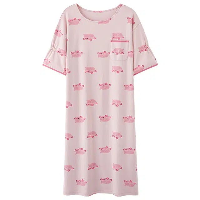 俏佳人 带胸垫纯棉公主风休闲柔软舒适透气可外穿短袖家居服睡裙 女款