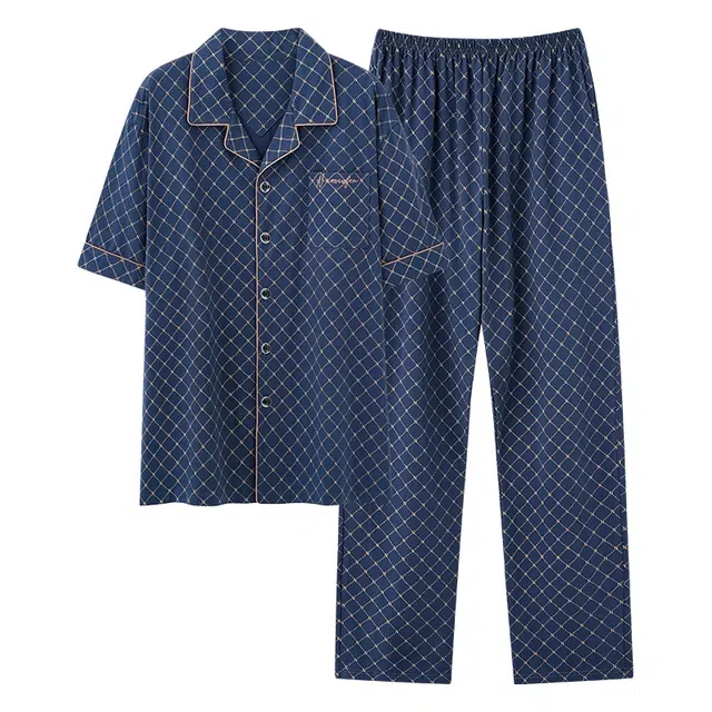 睦隆世家 纯棉短袖薄款舒适可外穿家居服夏季睡衣套装 男款