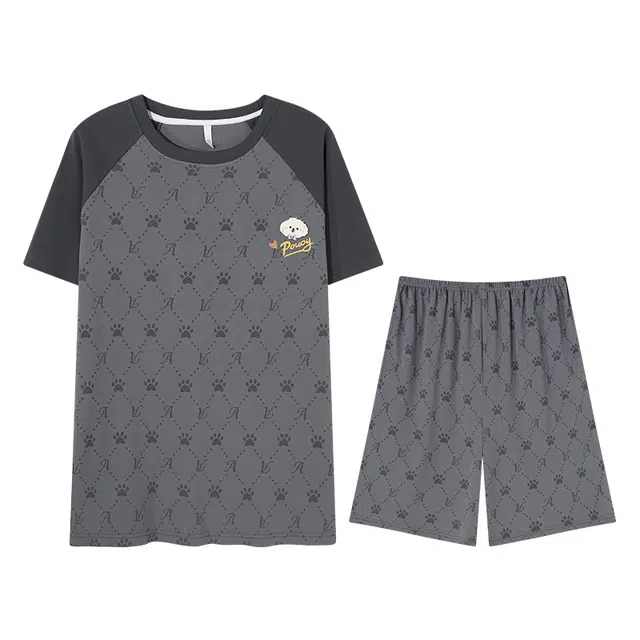 向薇 短袖短裤薄款套头圆领可外穿家居服夏天睡衣套装 男款