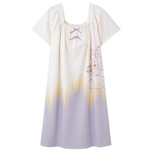 俏佳人 带胸垫纯棉休闲宽松柔软舒适透气可外穿短袖家居服睡裙 女款