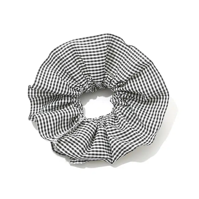 如花梦 黑色格子蕾丝双层大号大肠韩系扎头发丸子头 布艺 发圈 女款