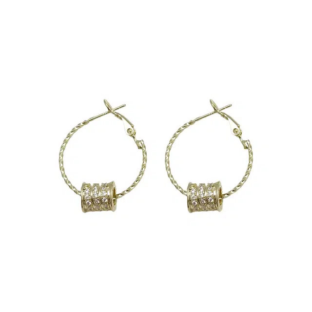 双生恋 小蛮腰镶钻金色耳圈小众设计感百搭时尚精致日常通勤约会耳饰轻奢高级感 铜 耳环 女款