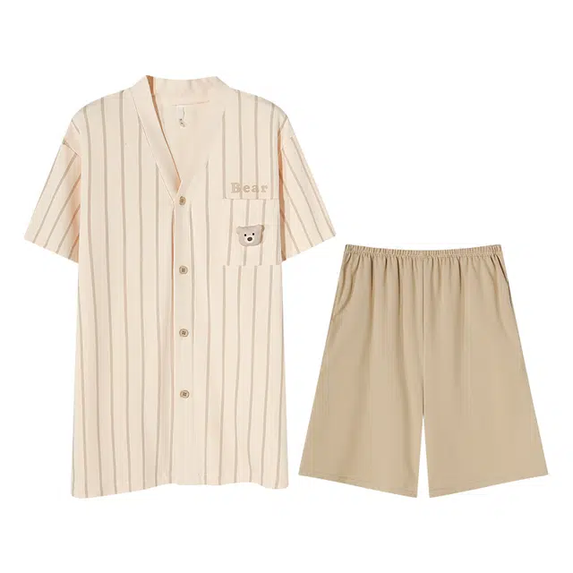 向薇 条纹短袖短裤薄款青少年家居服睡衣套装 男款