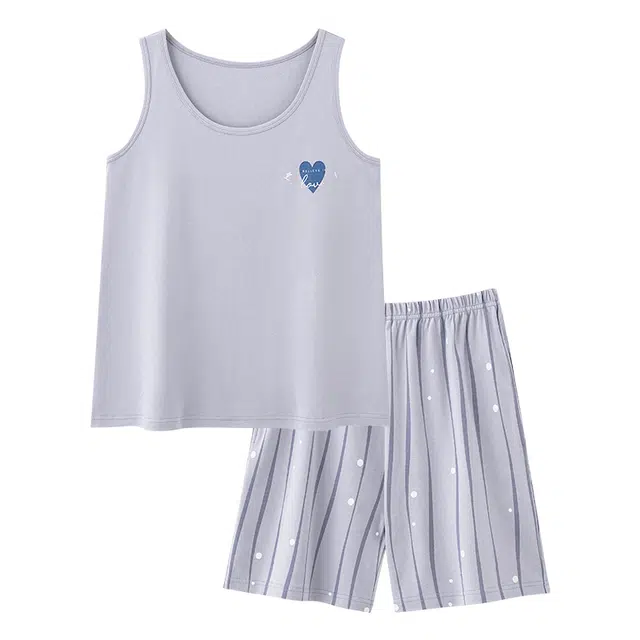 睦隆世家 背心短裤带胸垫高档可外穿大码家居服睡衣套装 女款