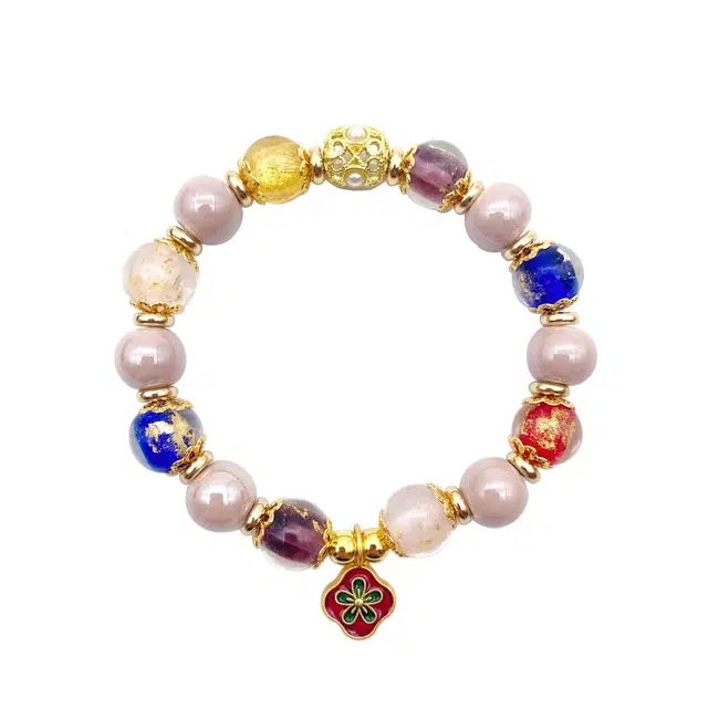 耳玺 香灰蓝粉瓷五彩吞金兽文玩众个性创意设计古风考公考研上岸转运珠 琉璃 玉石手串 男女同款情侣款