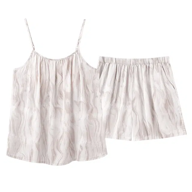 俏佳人 带胸垫高级感凉感简约开衫休闲舒适透气吊带家居服睡衣套装 女款