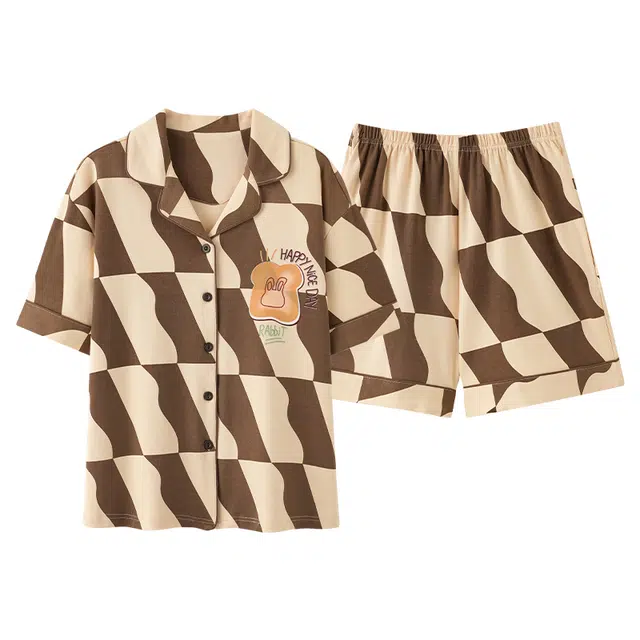 俏佳人 韩版柔软亲肤透气条纹休闲慵懒风短袖家居服睡衣套装 女款