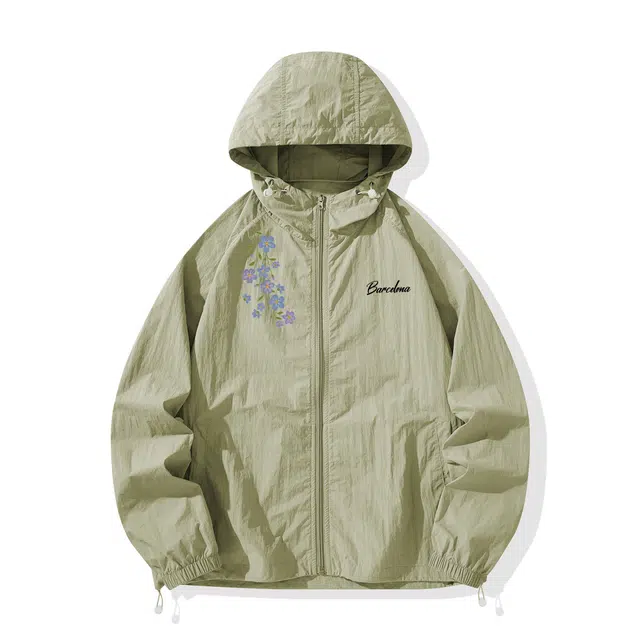 巴塞罗那足球俱乐部 防紫外线美式户外个性花卉印花宽松落肩轻薄冰感速干连帽轻薄防晒服 男女同款