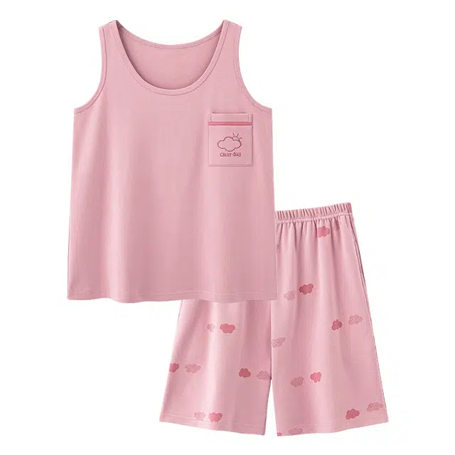 睦隆世家 背心短裤带胸垫高档可外穿大码舒适休闲家居服夏季睡衣套装 女款