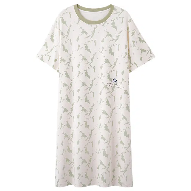 俏佳人 带胸垫纯棉圆领休闲宽松柔软舒适透气可外穿短袖家居服睡裙 女款