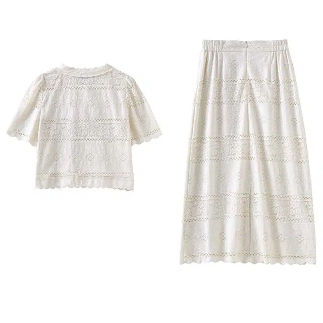 欧昵雪 夏季 高级感蕾丝时尚两件套小香风名媛开衫半身裙裙装套装 女款
