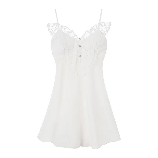 顶瓜瓜 纯色蕾丝带胸垫简约舒适可外穿无袖睡裙 女款