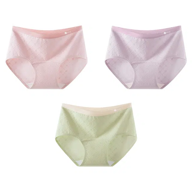 欧迪芬 纯棉三角裤敏感肌适用简约撞色提花吸湿排汗中腰内裤 女款