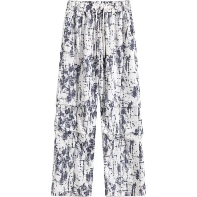 零氏 美式高街潮牌复古慵懒风扎染泼墨设计舒适宽松百搭阔腿直筒裤子休闲裤 男女同款