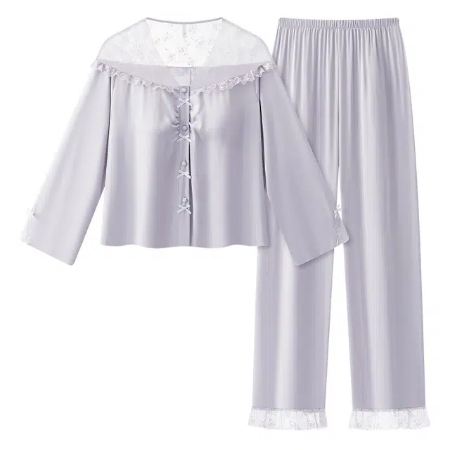 顶瓜瓜 冰丝面料配色简约舒适可外穿家居服睡衣套装 女款