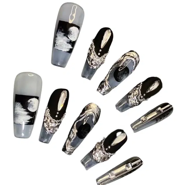 计轩 夜来风雨  穿戴甲 长款黑白晕染 国风