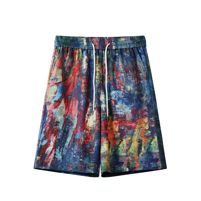 颂希尔 美式潮牌彩虹涂鸦设计五分裤宽松百搭薄款夏季休闲短裤 男女同款