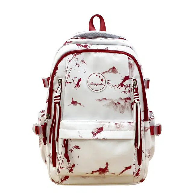 泰格奴 字母印花轻便简约国风大容量运动耐磨背包初中生高中生大学生上课百搭书包 尼龙 双肩包 女款 黑色/酒红色/浅绿色/粉色