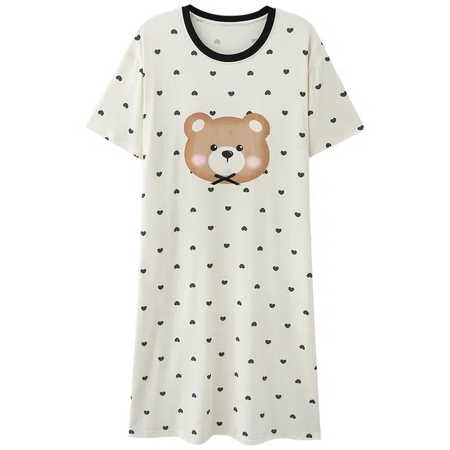 棉基因 冰丝螺纹免穿文胸居家睡衣趣味图案亲肤舒适吸湿排汗睡裙 女款