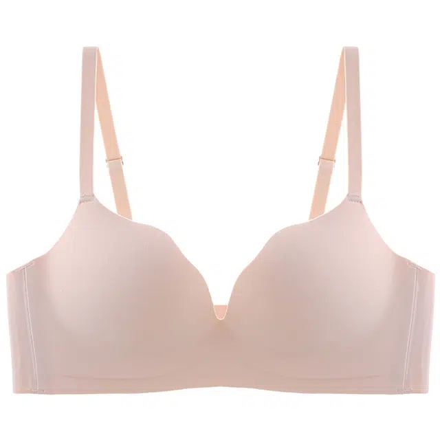 二三二三 自然无痕小胸聚拢提拉上托不空杯亲肤舒适内衣侧收副乳无钢圈可调节肩带软支撑胸罩纯色简约时尚百搭性感纯欲文胸 女款 粉肤色