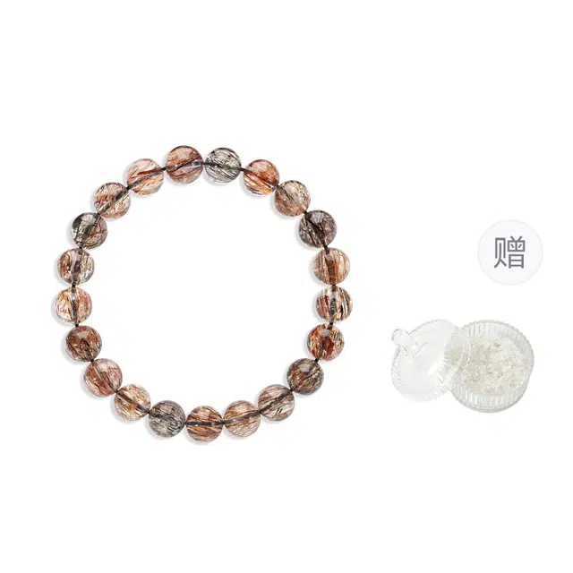 【落日熔金】 浮笙梦 新中式古典国风招财纳福时尚百搭五行能量磁场好运连连日常通勤叠戴手饰天然 黑发晶 手串 男女同款情侣款