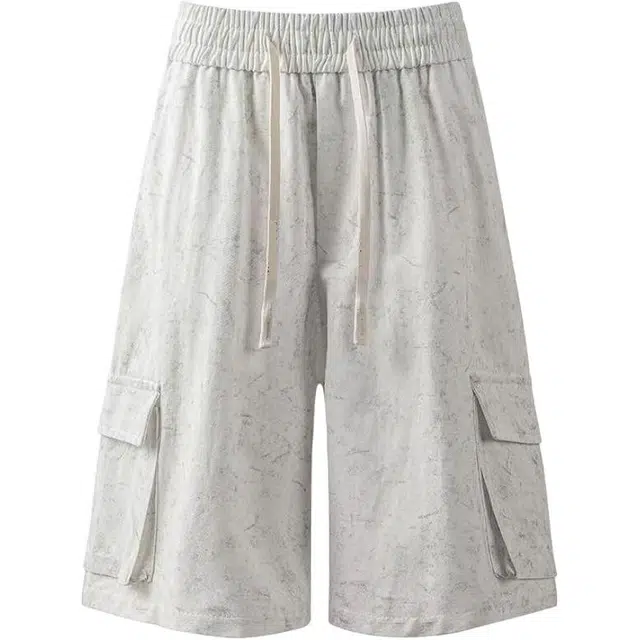 煦加 高街小众扎染运动美式薄款宽松压褶阔腿脏脏裤直筒五分裤子休闲短裤 男女同款