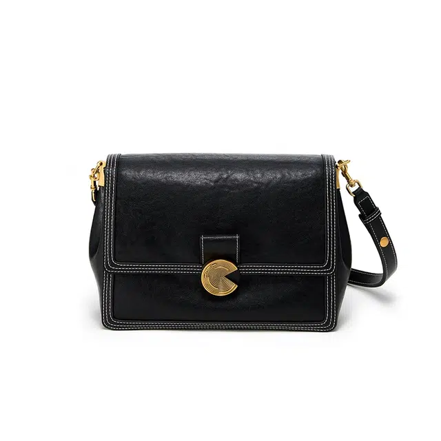 西木汀 南来北往 复古斜挎包小众高级感通勤百搭邮差包 合成革 单肩包 女款 咖啡色/深邃黑