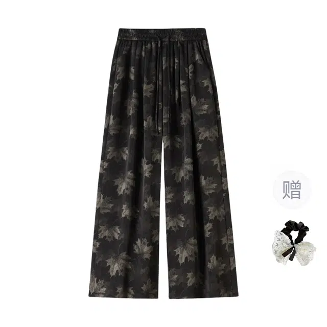 涂诗菲 法式复古慵懒印花水墨画扎染抽绳阔腿裤高腰显瘦宽松垂感拖地休闲裤 女款