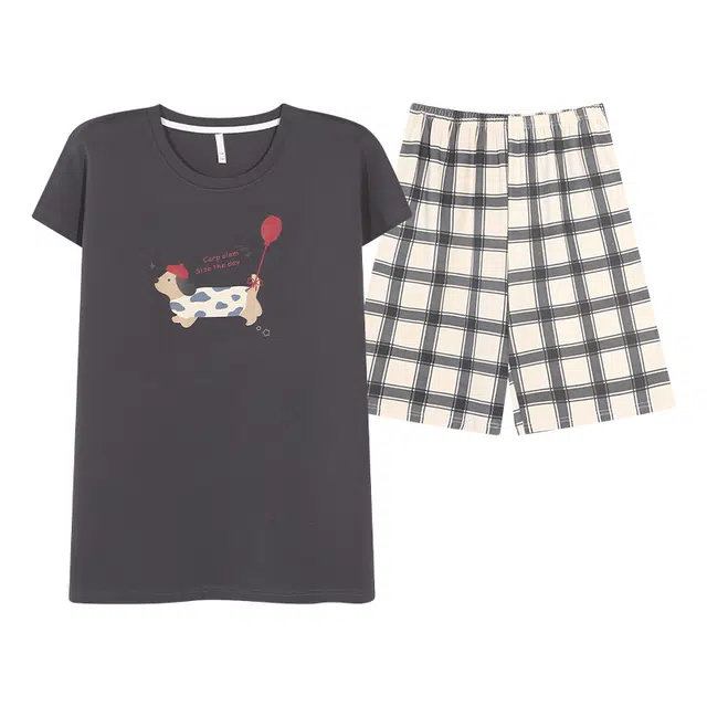 俏佳人 纯棉休闲舒适透气格子短袖家居服睡衣套装 男款