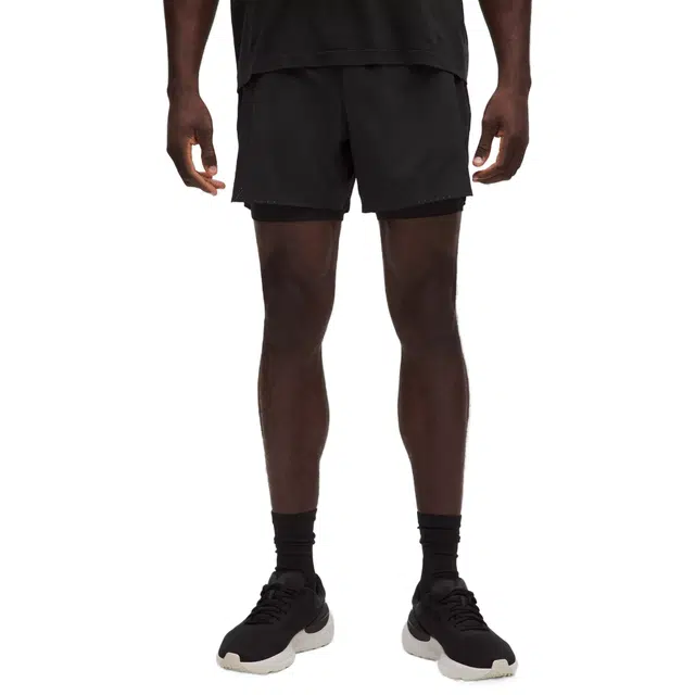 lululemon Fast and Free Lined Running Short5" Black)