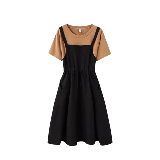 云妃秀 大码女装短袖连衣裙气质修身胖妹妹时髦韩版百搭显瘦遮肉夏季 女款 黑色