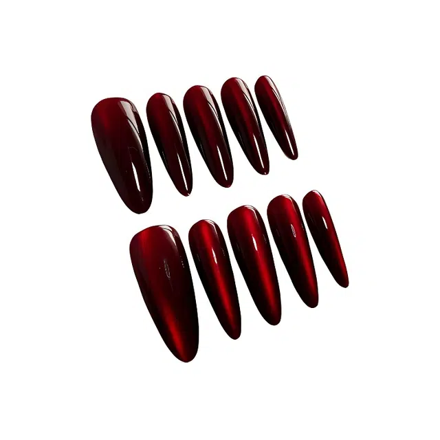 计轩 酒心绯梦纯手工  穿戴甲 长款酒红腮红晕染 纯欲