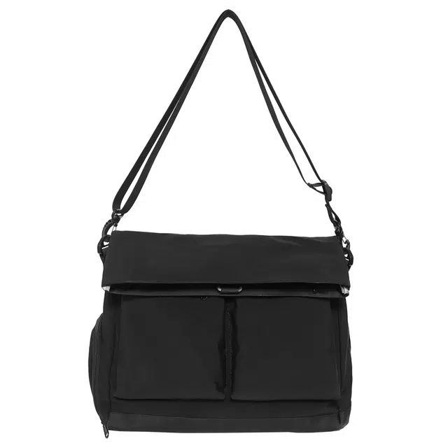 揽月 简约慵懒风纯色涂鸦通勤百搭 尼龙 邮差包单肩斜挎包 男女同款情侣款 黑色/白色/灰色