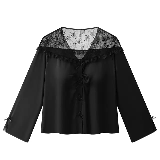 顶瓜瓜 冰丝面料黑色配色简约舒适可外穿家居服睡衣套装 女款