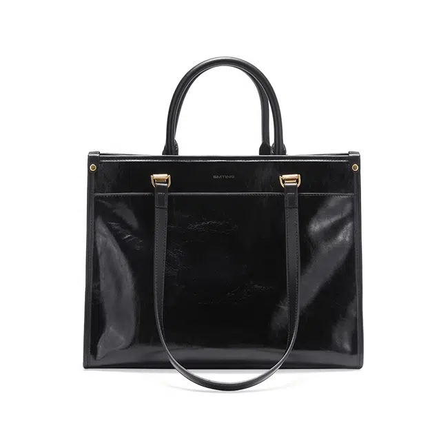 西木汀 月光恋人 高级感公文包通勤 牛皮 托特包手提包 大号 女款 深邃黑