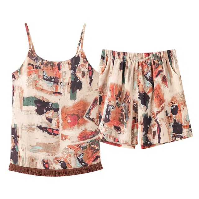 俏佳人 带胸垫凉感高级休闲舒适透气吊带短裤家居服睡衣套装 女款