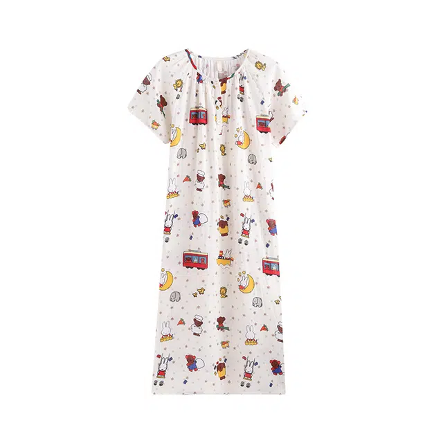 侘町 雪花米菲卡通时尚透气亲肤短袖睡裙 女款 图片色